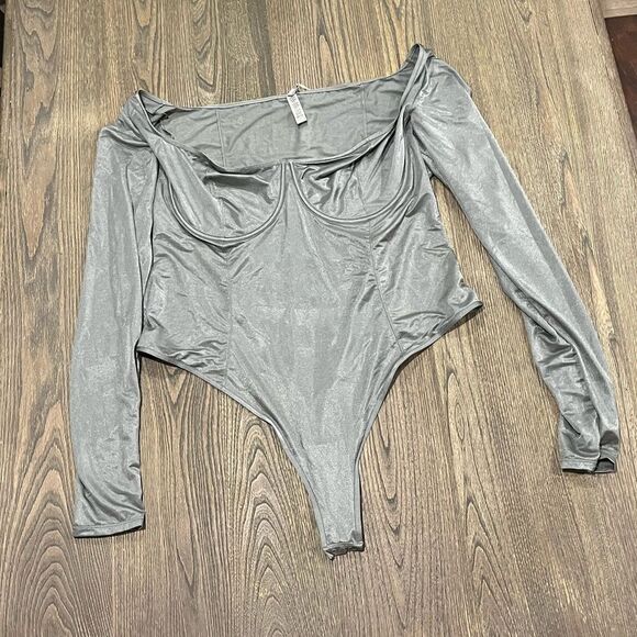 NWT Skims Glissenette Long Sleeve Bodysuit Scoop Neck Underwire Thunder Size 4X - Picture 1 of 5